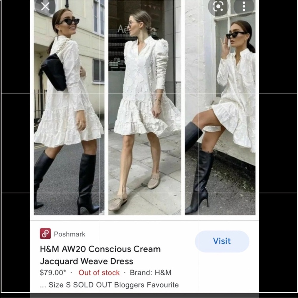 H&M White A-Line Puff Sleeve Dress